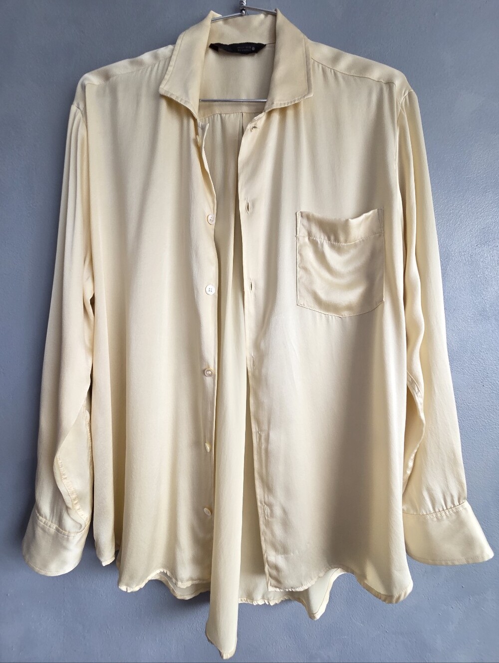 ZARA, PURE MULBERRY SILK CREAM BUTTON-DOWN LONGSLEEVE BLOUSE, US S,